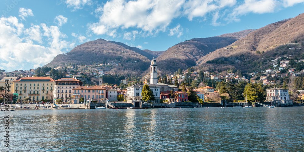 Cernobbio town with church in Como lake district, Italy