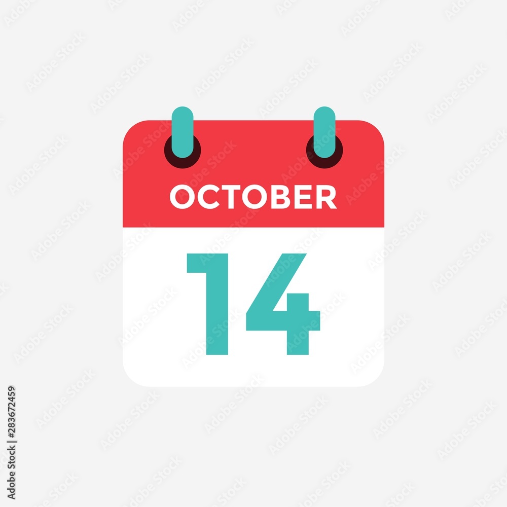 Flat icon calendar 14 October. Date, day and month. Vector illustration. Flat icon calendar 14 October. Date, day and month. Vector illustration.