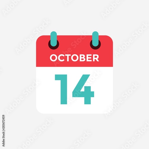 Flat icon calendar 14 October. Date, day and month. Vector illustration.