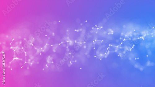 3D rendering abstract futuristic with connection glowing lines and particle on purple and blue background, Structure for Science technology concept plexus. Illustration. Sci Fi