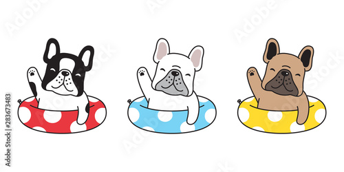 dog vector french bulldog icon swimming ring pool character cartoon symbol doodle illustration design