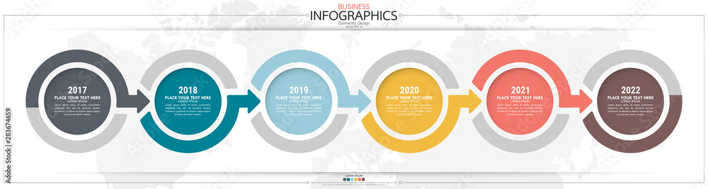 Infographic business horizontal timeline steps process chart template. Vector modern banner used for presentation and workflow layout diagram, web design. Abstract elements of graph options. - obrazy, fototapety, plakaty 