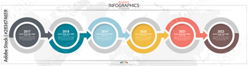 Fotografiet Infographic business horizontal timeline steps process chart template
