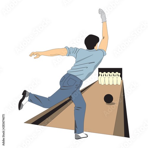 man playing bowling. Roll the ball. The figure of a man who is trying to knock down pins. The figure of a man standing with a bowling ball.