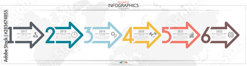 Infographic business horizontal timeline steps process chart template. Vector modern banner used for presentation and workflow layout diagram, web design. Abstract elements of graph options. photo
