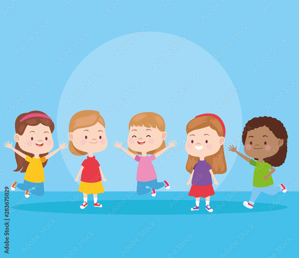 Kids playing and smiling cartoons