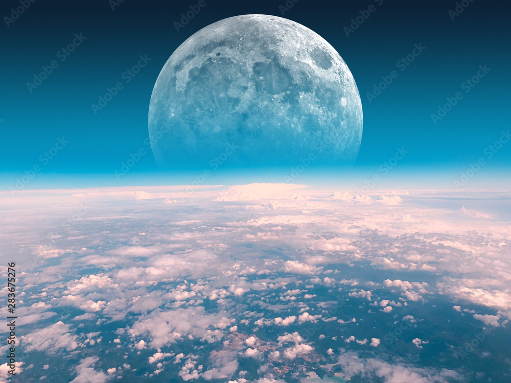 Half Moon rising from the Earth horizon above the clouds. My astronomy work. Half Moon rising from the Earth horizon above the clouds. My astronomy work.
