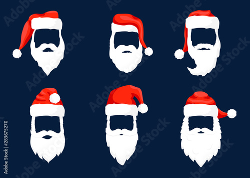 Santa Claus hats moustache, beards.