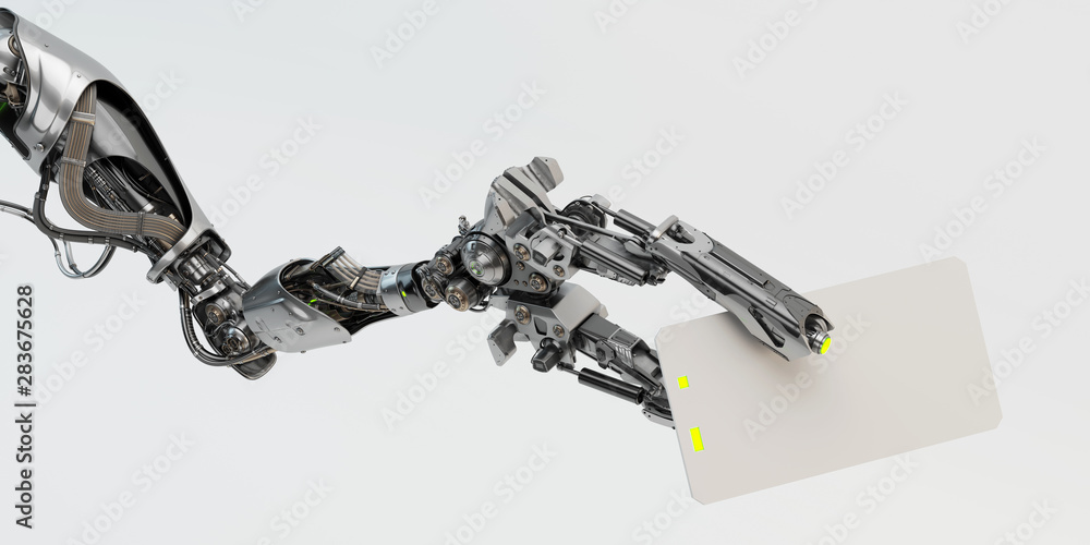 Sci-fi robotic arm showing blank card, 3d rendering Illustration Stock |  Adobe Stock