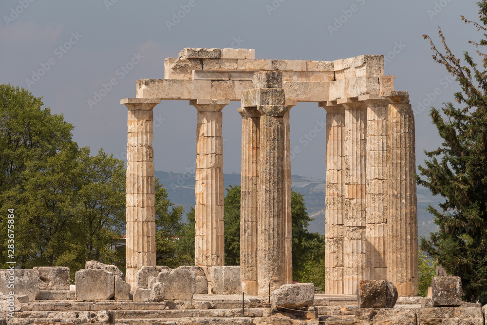 The Temple of Nemean Zeus in the ancient Nemea archeological site, Peloponnese, Greece