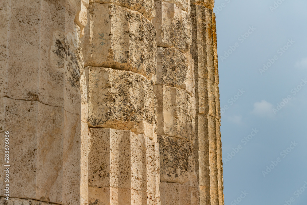 Pillars of the temple of Zeus in the ancient Nemea archeological site, Peloponnese, Greece