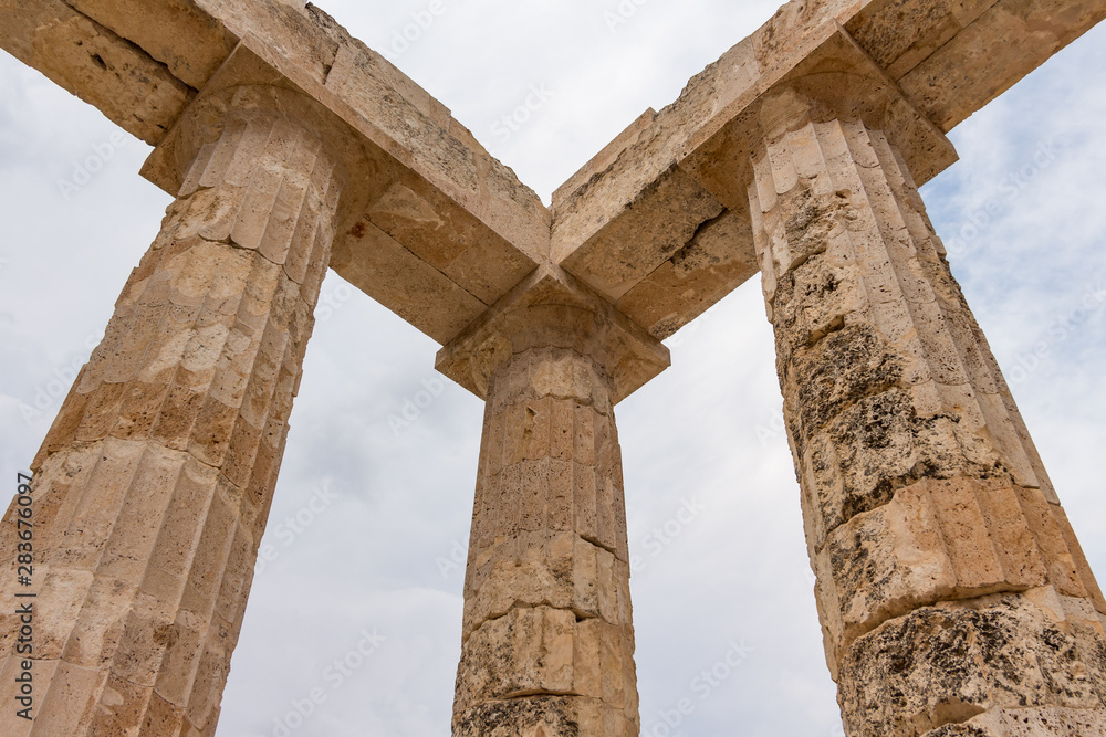 Pillars of the temple of Zeus in the ancient Nemea archeological site, Peloponnese, Greece