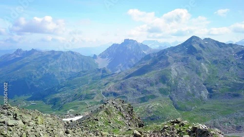 Amazing aerial view over mountains. Les Menuires, Alpes, France.