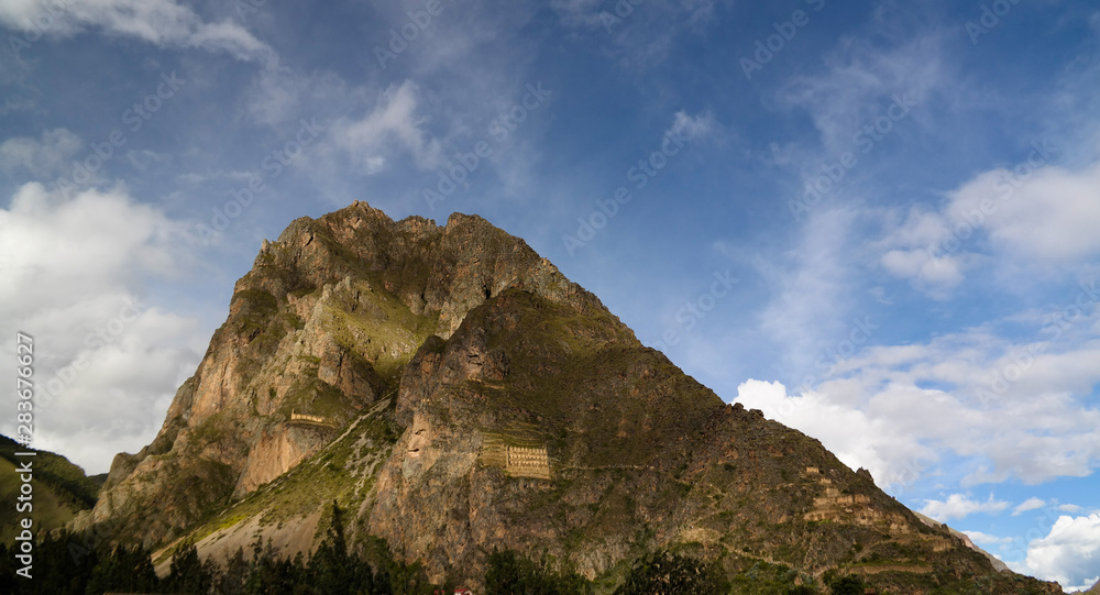 Fototapeta premium Pinkuylluna, Inca storehouses at Ollantaytambo archaeological site, Cuzco, Peru