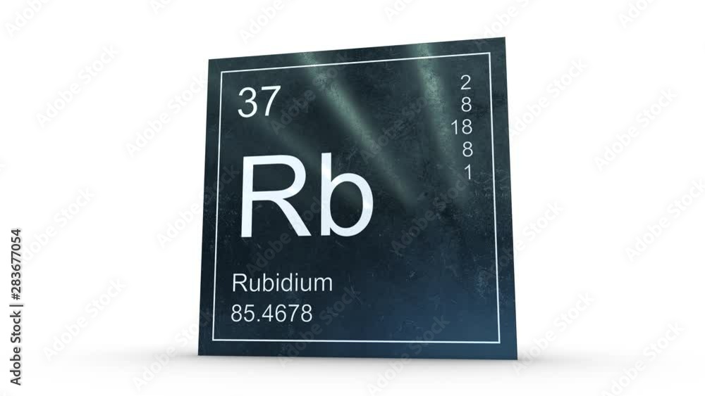Rubidium element symbol from the periodic table on metallic square icon 3D animation Rubidium element symbol from the periodic table on metallic square icon 3D animation