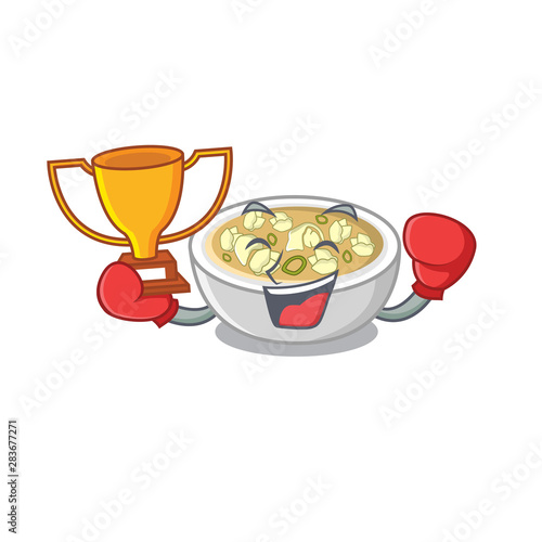 Boxing winner wonton soup cooked cartoon frying pan