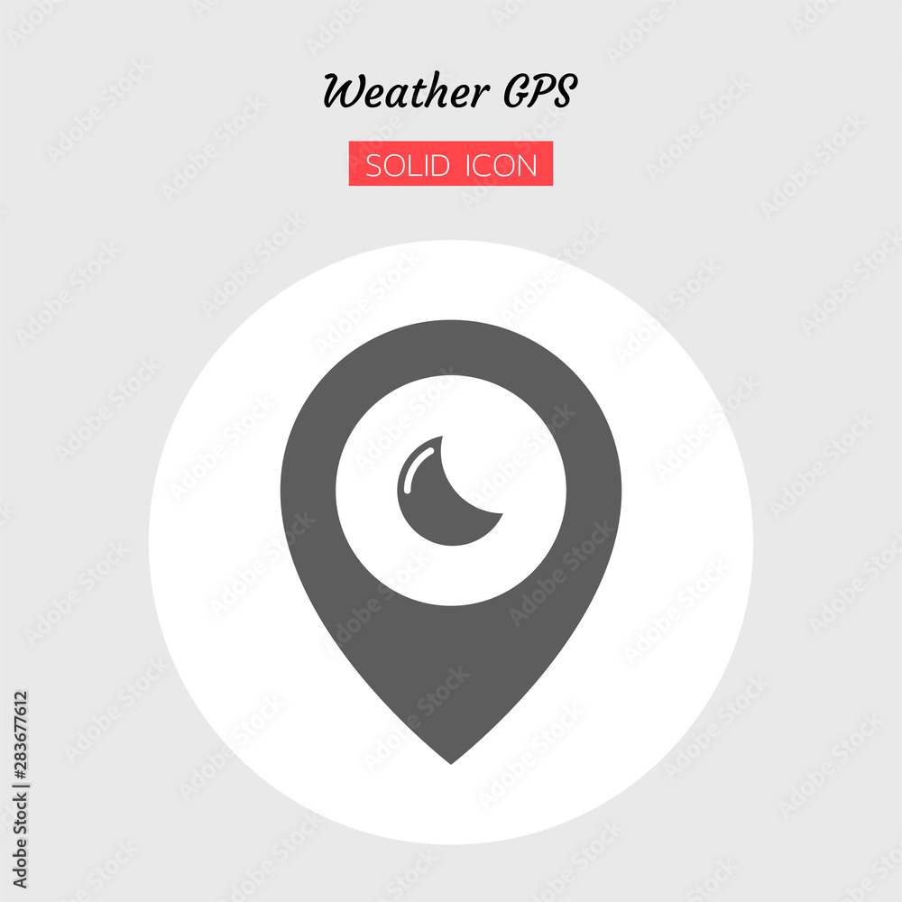 solid icon symbol, GPS weather forecast moon, location, pin, Isolated flat silhouette vector design solid icon symbol, GPS weather forecast moon, location, pin, Isolated flat silhouette vector design