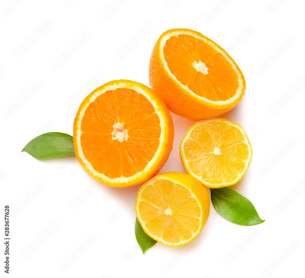 Fototapeta premium Fresh citrus fruits on white background
