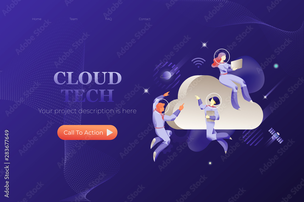Naklejka premium Cloud Tech Web Page Design Template