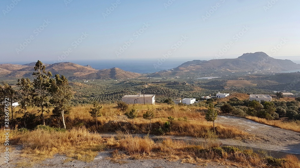 Panoramic landscape vie in mountains in Crete Greece