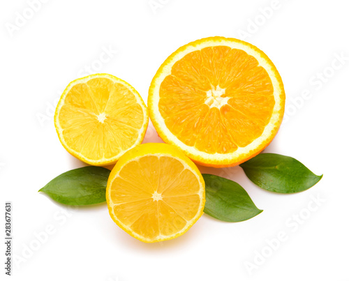 Fresh citrus fruits on white background