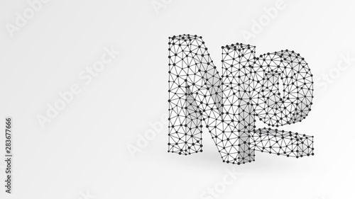 Numero sign, typographic abbreviation of the word number. No, nos symbol concept. Abstract, digital, wireframe, low poly mesh, vector white origami 3d illustration. Triangle, line, dot