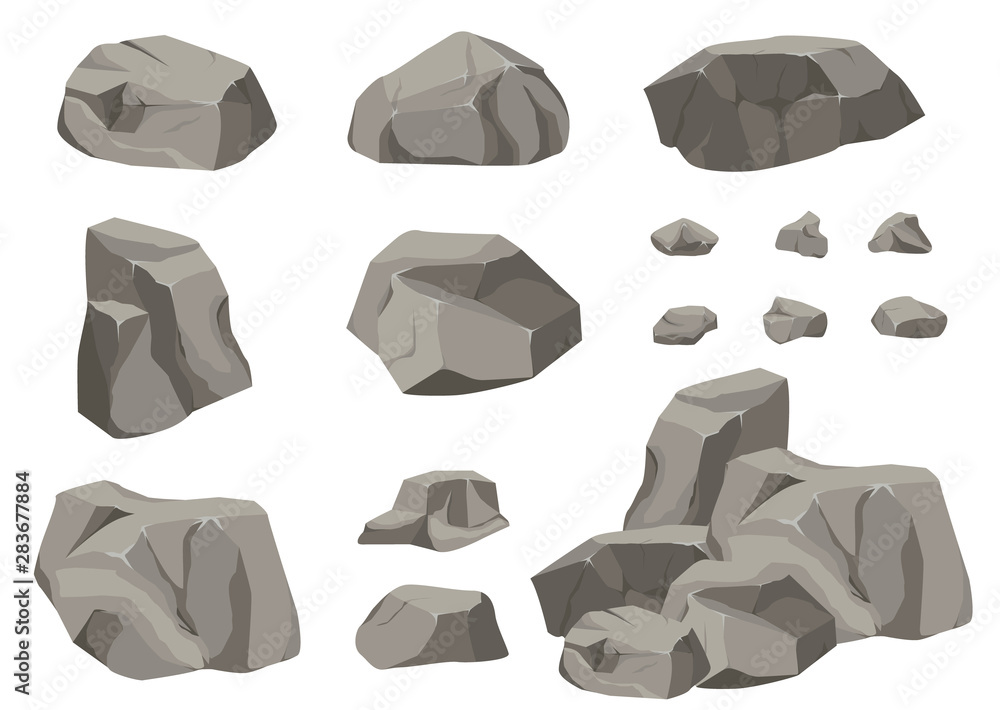 Naklejka premium Rock stone set cartoon.