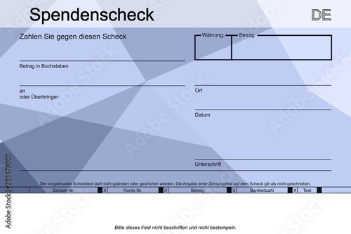 Spendenscheck geometrisches Muster blau