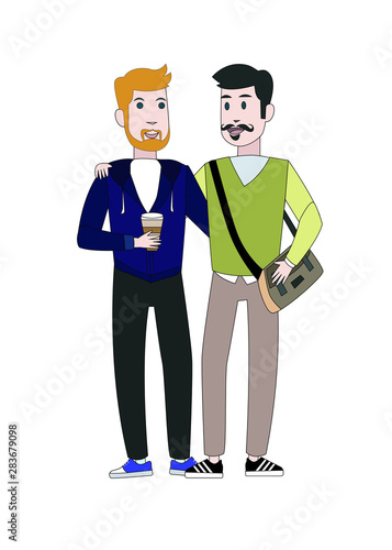 illustration in the style of material design with portraits of people.