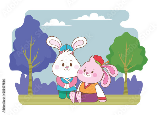 Rabbits in mid autumn festival cartoons