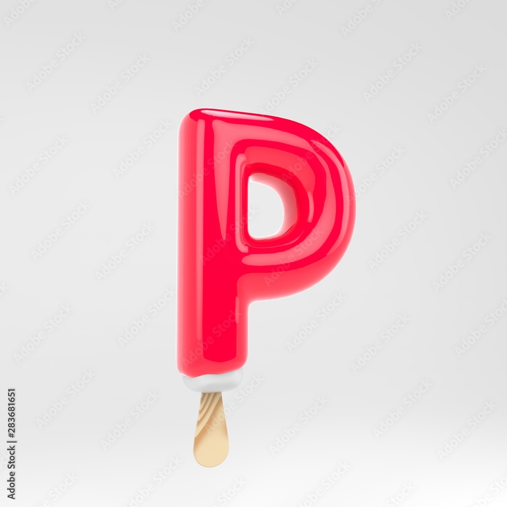 Ice cream letter P uppercase. Pink popsicle alphabet. 3d rendered dessert lettering isolated on white background. Ice cream letter P uppercase. Pink popsicle alphabet. 3d rendered dessert lettering isolated on white background.