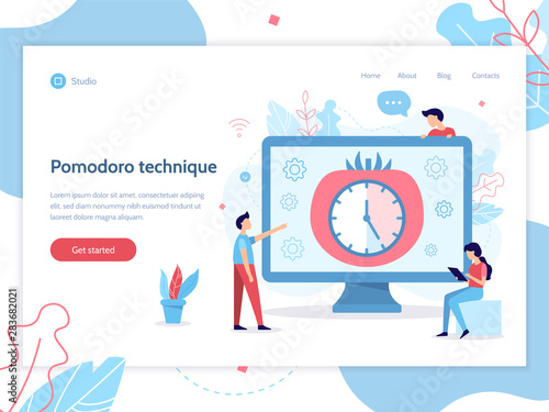 Developers use the Pomodoro technique to work. Modern web banner. Flat vector illustration.
