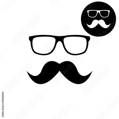 Nerd glasses and mustaches - white vector icon