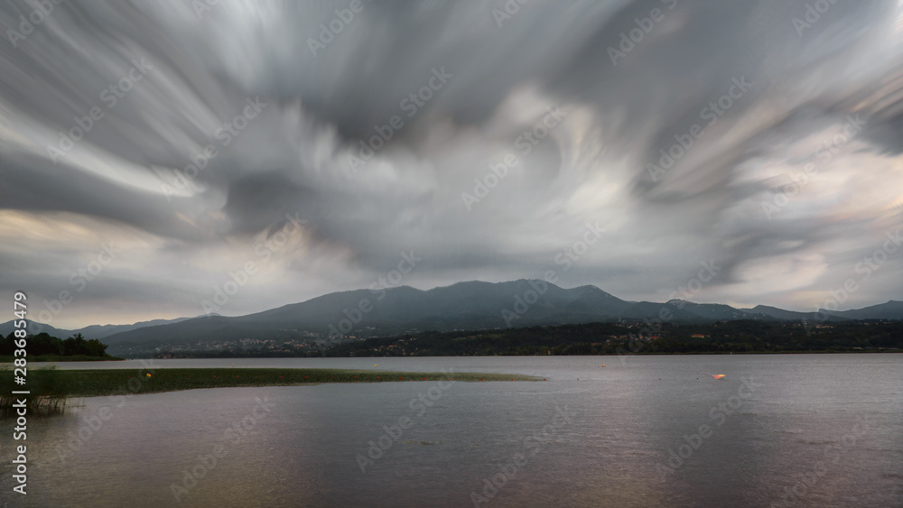 Dramatic cloudy sky over the lake of Varese