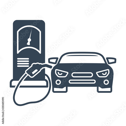 black icon pumping gasoline fuel in car at gas station
