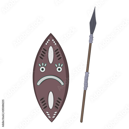 spear and shield isolated illustration on white background in cartoon style. Design element.