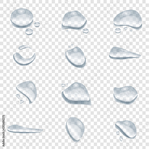 Different shape of waterdrops vector isolated on transparency background, Glass bubble drop condensation surface, element design clean crystal drop splash