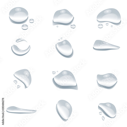 Different shape of waterdrops vector isolated on white background, Glass bubble drop condensation surface, element design clean crystal drop splash