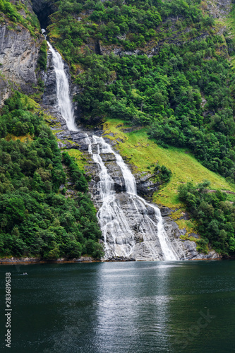 beautiful in geiranger fjord waterfall