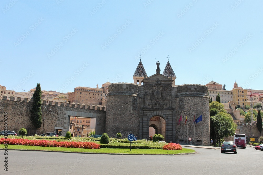 Puerta de Bisagra or Alfonso VI Gate in the city of Toledo, Spain. Gates around the city.
