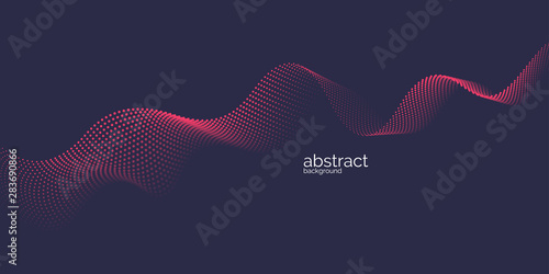 Vector abstract background with dynamic waves, line and particles.