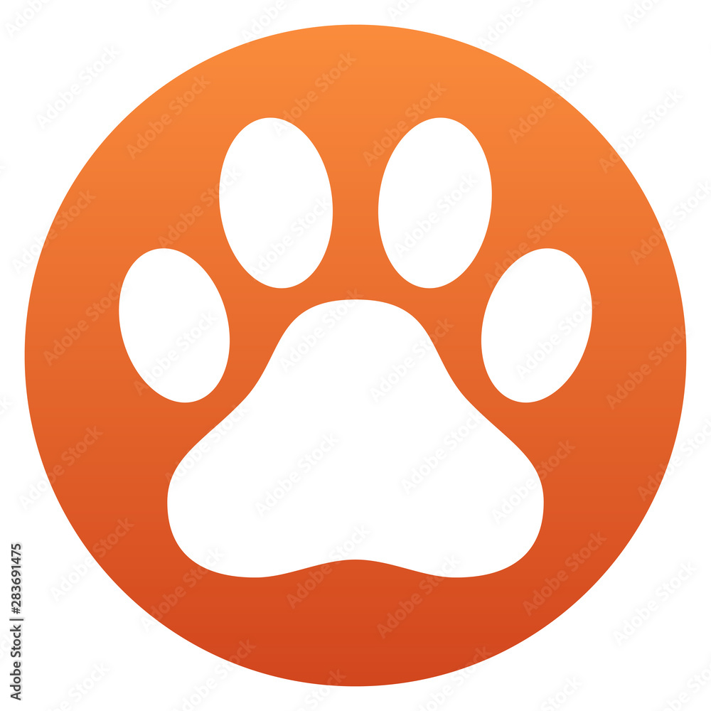 Orange pet paw print button vector icon Orange pet paw print button vector icon