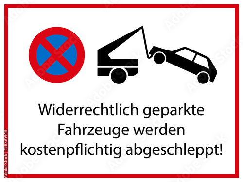 No parking car tow warning sign oblong shape german text 3