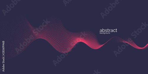 Vector abstract background with dynamic waves, line and particles.