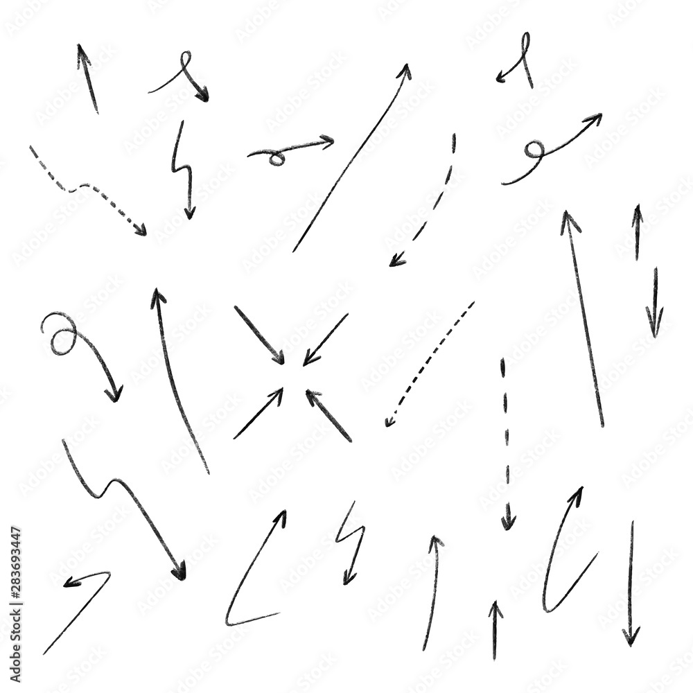 The collection of hand drawn arrows. Arrows set on the white background. Vector EPS 10. The collection of hand drawn arrows. Arrows set on the white background. Vector EPS 10.
