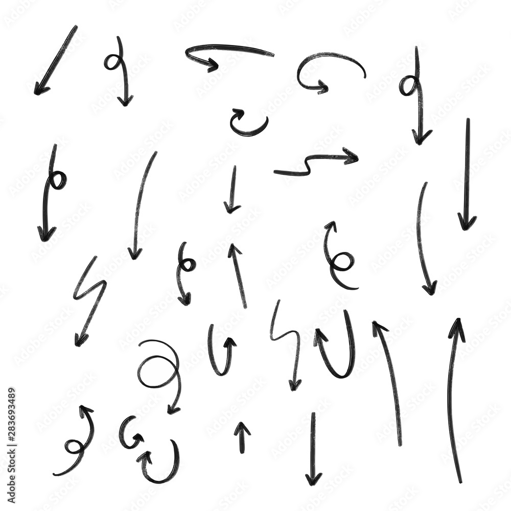 The collection of hand drawn arrows. Arrows set on the white background. Vector EPS 10. The collection of hand drawn arrows. Arrows set on the white background. Vector EPS 10.