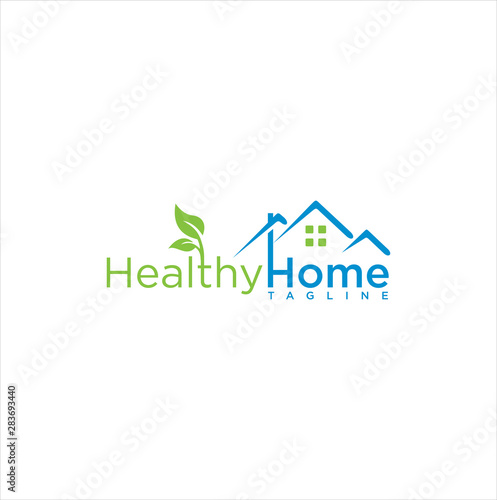 Healthy Home Logo Design. Home Leaf Logo Nature Organic Icon Template. Nature Real Estate Logo Design. Green House Home Leaf Logo Stock Vector .	