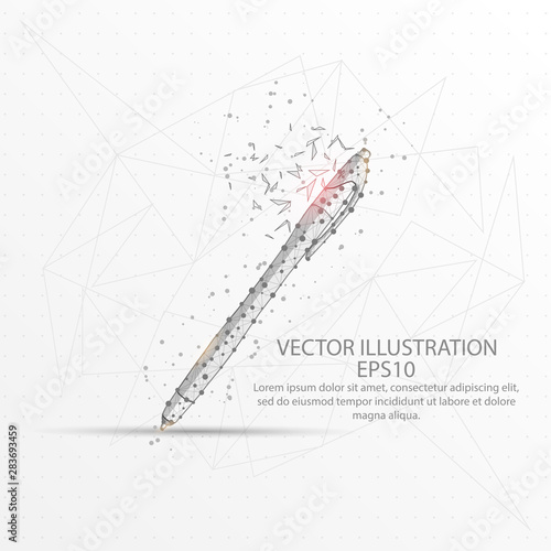 Pen low poly wire frame on white background.