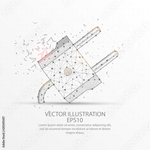 Electric plug low poly wire frame on white background.