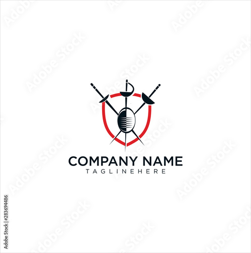 Shield Fencing Logo Design Vector Stock Template. Secure Guard Sport Fencing Logo Design